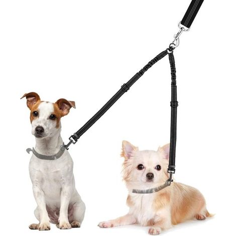 Guinzaglio doppio per cani, girevole a 360° per due cani - Guinzaglio elastico regolabile e ammortizzante con inserti riflettenti (1/5)