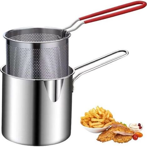 Mini Friteuse en Acier Inoxydable 304 avec Panier, Appareil de Cuisine Multifonction pour la Maison, Argenté (1/5)