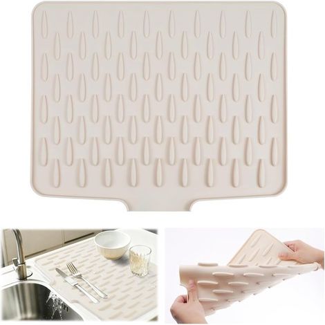 Tapis d'égouttage en silicone écologique blanc cassé, 40 x 32 cm (1/5)