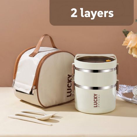 2Couches Boîte Repas en acier inoxydable,Lunch Box empilable,avec Fonction d'étanchéité