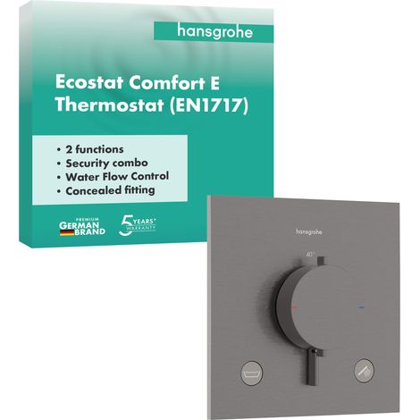 Ecostat Comfort E - Mitigeur de douche thermostatique incl. combinaison de sécurité, Robinet douche encastré, arrêt de sécurité à 40°C, 2 sorties, Noir chromé brossé, 33716340 (1/5)