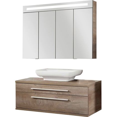 FACKELMANNSTANFORD 3-teiliges Badmöbelset 110cm Braun Keramik+LED Schrank"-"90331145 (1/4)