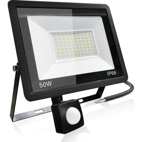 Projecteur extérieur LED Detecteur de Mouvement 50W, 5000LM Spot LED Extérieur IP66 étanche Projecteur blanc froid 6500K, Eclairage pour jardin cour Garage