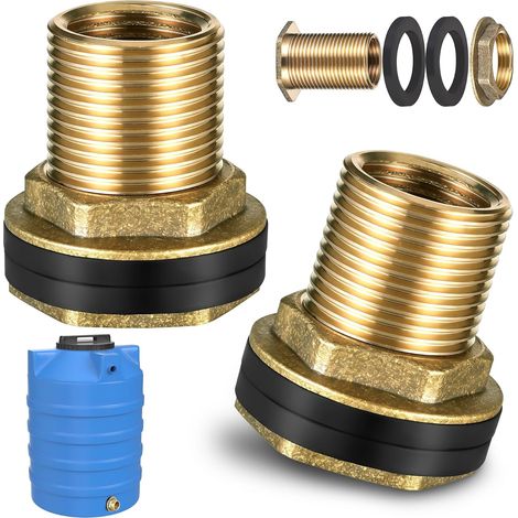 Lot De 2 Traversées De Réservoir En Laiton, Raccord IG 1/2 x AG 3/4 Pouce Pour Réservoir D’Eau Et Récupérateur De Pluie, Avec 4 Joints (1/5)
