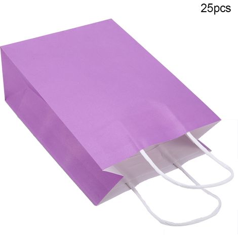 25 Stück Geschenktüten aus Kraftpapier mit Henkel, lila, ideal als Gastgeschenktüten für Hochzeiten, Süßigkeiten oder andere Gastgeschenke. (1/5)