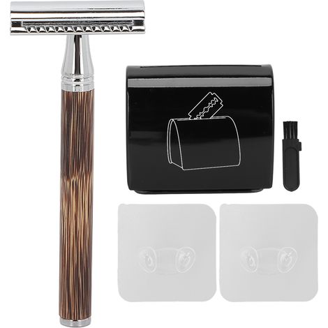 Ensemble Rasoir Manuel en Bambou et Argent, Rasoir Classique Rétro pour Homme, avec Lame de Rechange, Boîte de Recyclage et Support, Kit de Rasage Traditionnel (1/5)