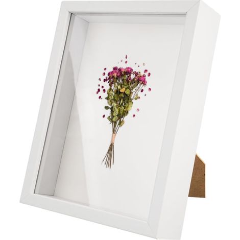Cadre 3D Photo Profond 15x20cm, Boîte Ombre pour Objet Jusqu'à 3 cm  à Remplir, Carrée Pour Médailles Fleurs Souvenirs Photos Billets Painting Carte, Blanc (1/5)