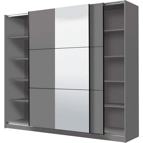 Guardaroba Grande Sorgono, Armadio Camera da Letto Appendiabiti, 8 Ripiani, Apertura Scorrevole, 236.5x210h cm Nero Antracite