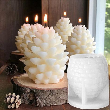 Moule à bougie en forme de pomme de pin de Noël 3D en silicone pour bougie, chocolat, béton, argile, résine sur le thème de Noël, loisirs créatifs, table d'automne, décoration d'intérieur (1/5)