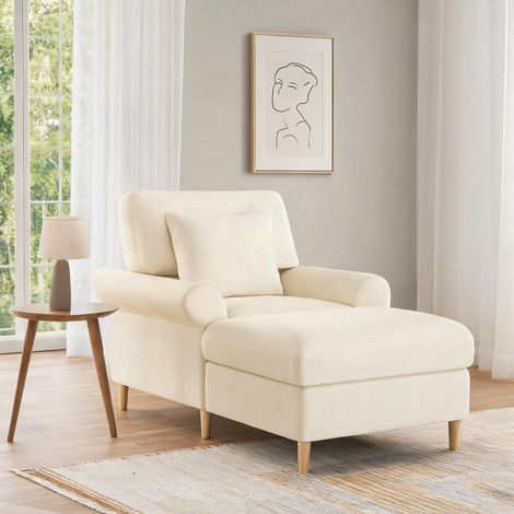 Fauteuil relax en velours beige avec fonction inclinable (1/5)