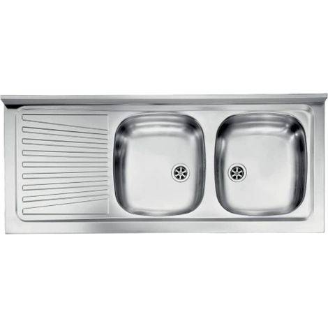 Lavello appoggio in acciaio inox 2 vasche e gocciolatoio sinistro 120x50 cm - Mondy (1/4)