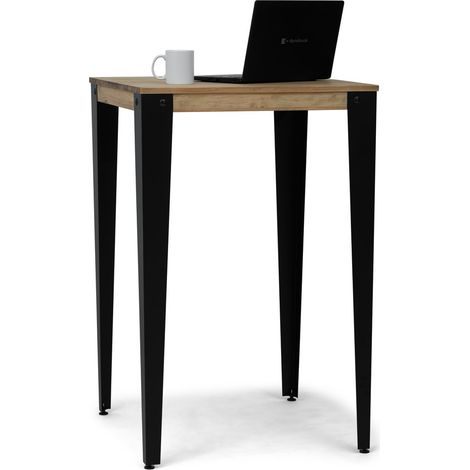 Mesa Lunds Alta Cuadrada 70x70x108cm Acero Fume en madera maciza de pino acabado vintage estilo industrial Box Furniture