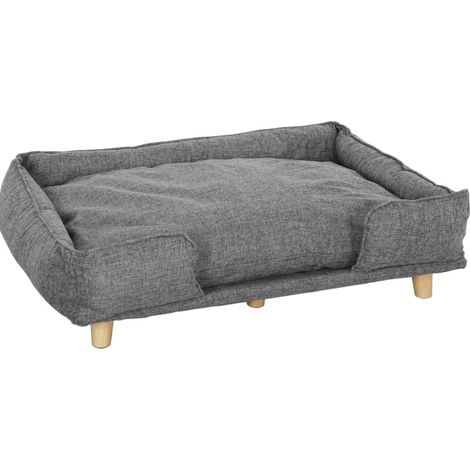 Sofa pour chien avec coussin amovible et lavable, pieds en bois, 96x66x24 cm, gris foncé (1/5)