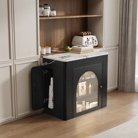 Îlot de cuisine à roulettes table extensible plateau amovible multiprises buffet table de bar cuisine salle à manger noir.