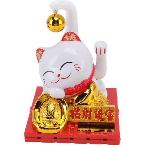 Chat porte-bonheur solaire avec clochette, décoration pour la maison, le bureau ou un bureau (grand format) (1/5)