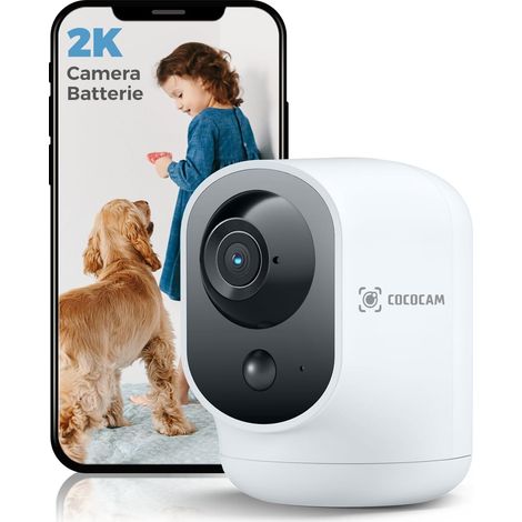 Caméra de surveillance COCOCAM 2K WiFi intérieur PTZ batterie 5200mAh, détection humaine PIR, reconnaissance IA, pour bébé/animaux/sécurité domestique (1/5)
