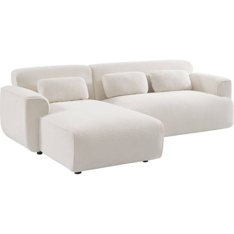 sweeek - Ecksofa, 3-Sitzer mit Teddy Bouclé-Bezug