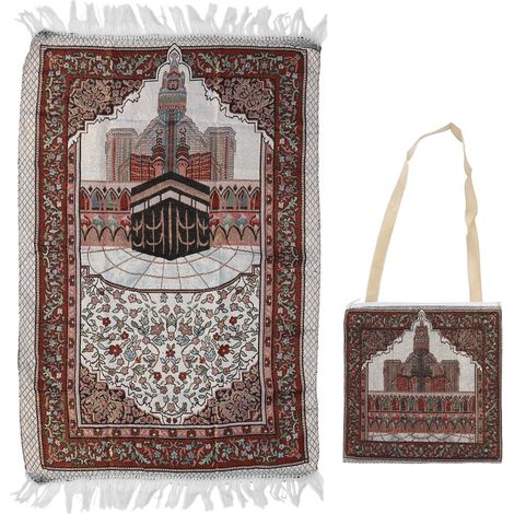 Tapis de prière musulman en coton épais, tapis de pèlerinage avec sac en tissu pour le pèlerinage (1/5)