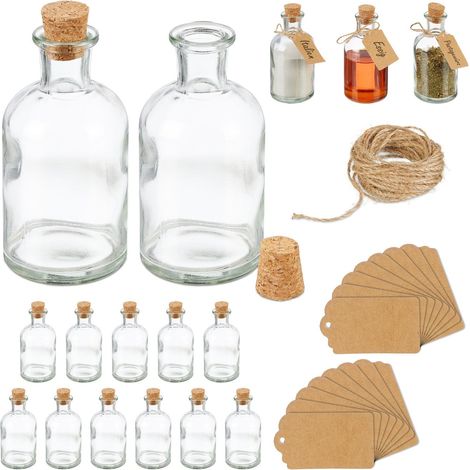 Juego de 6 botellas de vidrio decorativas con tapas de corcho