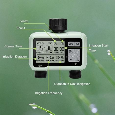 Minuterie Arrosage Automatique pour Jardin 2 Voies, Minuterie Irrigation 2 sorties, vert，12.5x9c (1/3)