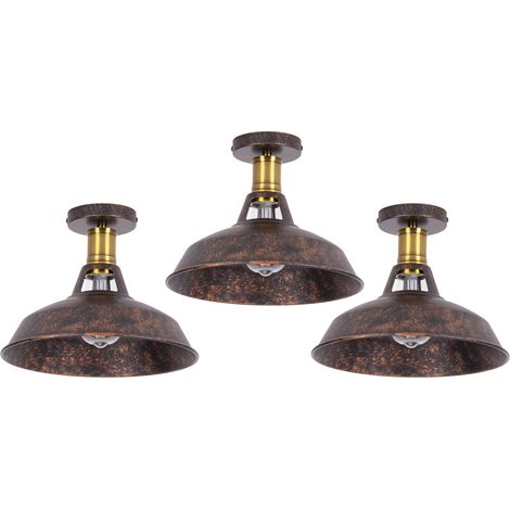 Lámpara de techo rústica iluminación industrial colgante de metal lámpara de techo de granja para pasillo escalera vestíbulo cocina porche entrada, E27, Óxido, 3 Pieza
