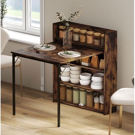 Mesa de comedor plegable (80x90x93 cm), extensible, con estantes interiores, madera, marrón rústico (1/5)