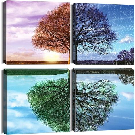 Leinwandbilder 4 Teilig Kunstdruck Badezimmer Vier Jahreszeiten Baum (1/5)