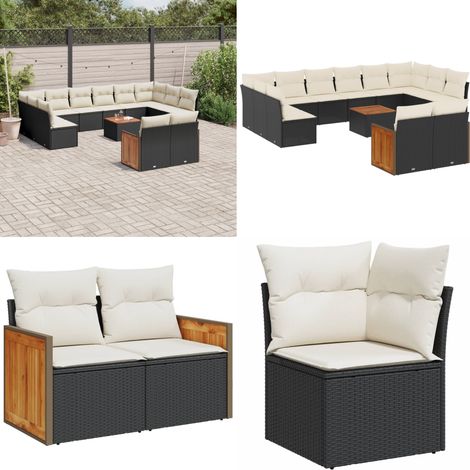 13-tlg. Garten-Sofagarnitur mit Kissen Schwarz Poly Rattan - Gartenmöbel - Outdoor Möbel - Rattan Gartenset - Lounge Set - Esstisch - Home & Living (1/5)