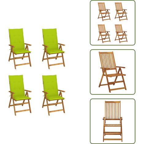 The Living Store Sillas de jardín reclinables 4 uds madera maciza acacia cojines - Sillas de jardín con cojines