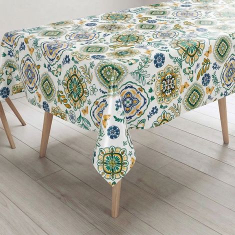 Tovaglia Plastificata PVC LIMA Capri Verde, Impermeabile Lavabile, Retro Felpato Antiscivolo, Made in Italy Cm. 140x100 x4 persone