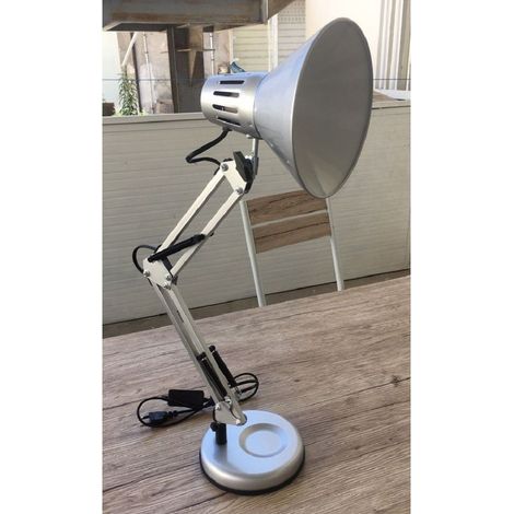 Trade Shop - SCHREIBTISCHLAMPE MIT GELENKARM E27 ANSCHLUSS TISCHLEUCHTE FÜR BÜRO - Silber