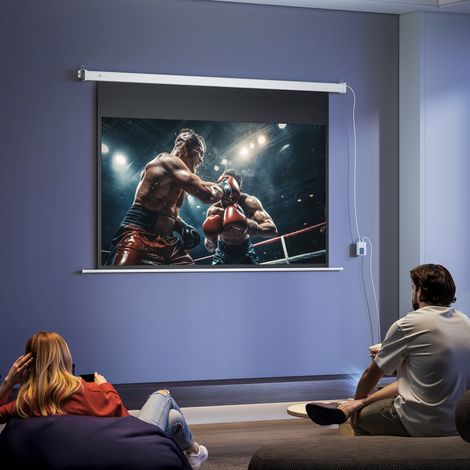 Écran de projection motorisé 4K HD de 84 pouces (212 x 8 x 150 cm), format 16:9, avec télécommande, pour la maison, le cinéma, le bureau et l'extérieur, blanc. (1/5)