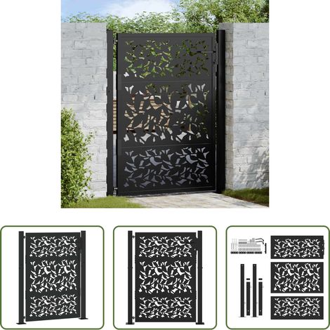 Portail métallique - Portail de jardin noir 100x125 cm en acier avec motif feuille (1/5)