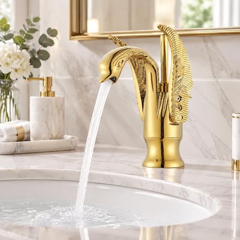 Robinet Salle bain pour Oiseaux en Laiton Mitigeur Doré pour Vasque (1/5)