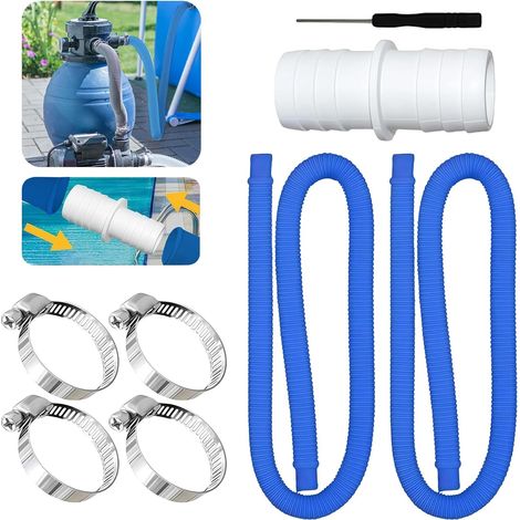 2er-Pack 32 mm Schwimmbadschlauch, 100 cm, 4 Sicherheitsclips, Poolfilterschlauch mit Schlauchverbinder, Poolpumpenschlauch, Filterpumpenschlauch für Pool (blau) (1/5)