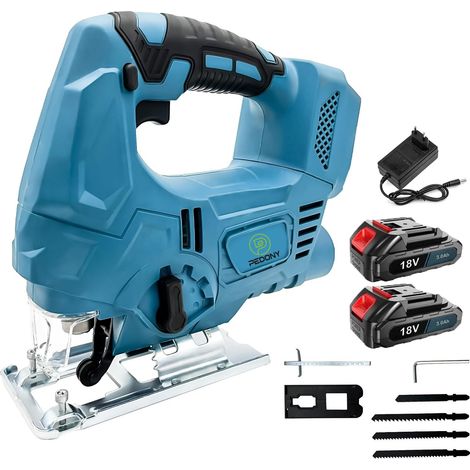 Mawiron – Scie sauteuse sans fil 18V – 340W – 4 vitesses – Profondeur de coupe 135mm bois, 10mm métal – Avec 2 batteries 5,5Ah et chargeur (1/5)