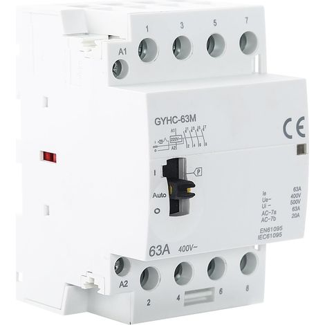 Contactor, Home AC Contactor Three Phase 4 Wires Automatic Contactor Manual DIN Rail 4P 63A 4NO 400V (1/5)