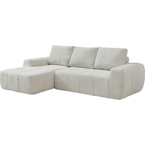 Canapé d'angle gauche compressé en tissu texturé crème CLAREFO (1/5)