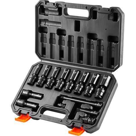 Coffret douilles impact pivotantes 360° 14 pièces 3/8" 10-19 mm en acier Cr-Mo pour réparation auto avec rangement pratique (1/5)
