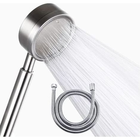 Pommeau Douche Pression Acier Inox 304 Et Flexible Douche 1.5m,Pommeau Douche Economiseur D'eau,Douchette Douche Salle De Bain (Douchette+ 1,5mtuyau) (1/5)