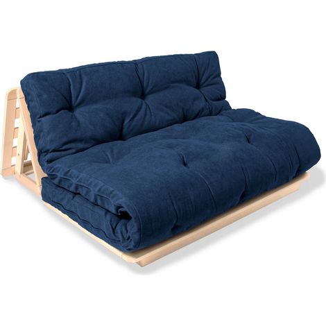 Canapé lit convertible futon layti - 140 x 200 cm - Bois clair et Beige (1/5)