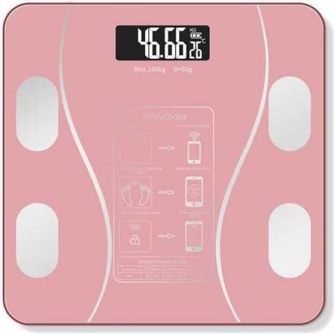 Balance Pese Personne, Numérique Intelligente Graisse Corporelle, Connectée Bluetooth Pèse Personne Impédancemètre avec App (Rose) (1/4)