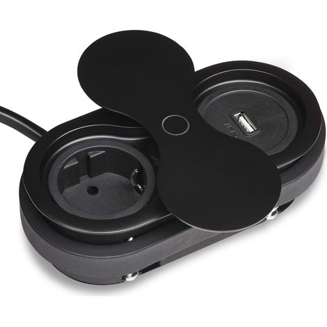 Einbausteckdose oval schwarz mit Schuko / USB (1/4)