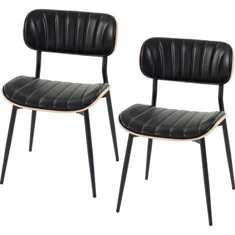 Lot de 2 Chaises de Salle à Manger, Chaises Cuisine sans Accoudoirs, Dossier Incurvé et Assise Rembourrée en PU, Noir (1/5)