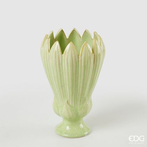 EDG Enzo De Gasperi Vaso Freaky Foglie Coppa H 26,5 Cm D 16 Cm Ceramica Waterproof Green