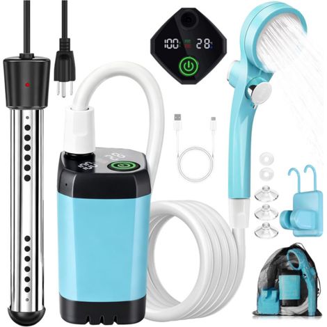 Douche Portable de Camping avec Chauffe-eau, Douche de Camping Rechargeable 6000mAh avec Chauffe-eau 2000W à Arrêt Automatique, Écran LED, Douche Extérieure Chauffante pour Voyage, Randonnée (1/5)