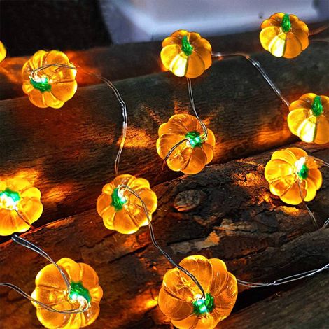 Guirlande Lumineuse Citrouille - 10 Led Orange Chaud - Fonctionne Sur Piles - Pour Décoration Intérieure Extérieure - Halloween Automne Fête - 1 M (1/5)