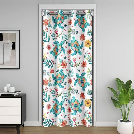 Rideau de porte bohème en forme de tortue - 150 x 203 cm - Feuilles et branches de fleurs - Pour adultes - Naturelles - Pour ombrage - Décoration - 150L X 203H cm (1 Panneaux) (1/5)