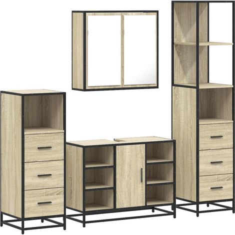 Maison Exclusive - 4-tlg. Badmöbel-Set Sonoma-Eiche Holzwerkstoff