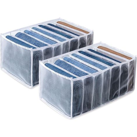 Boîte Organisatrice Pliable - Rangement Pour Jeans Et Vêtements - 7 Compartiments - Maille Nylon - Blanc - 2 Pièces (1/5)